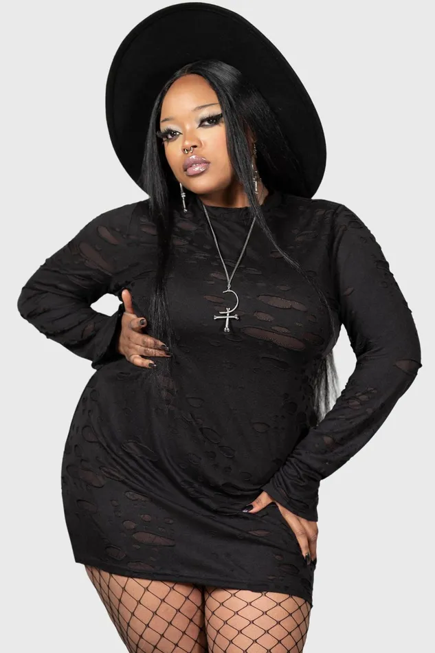 Women Mini Killstar Sinners Glimmer Long Sleeve Dress