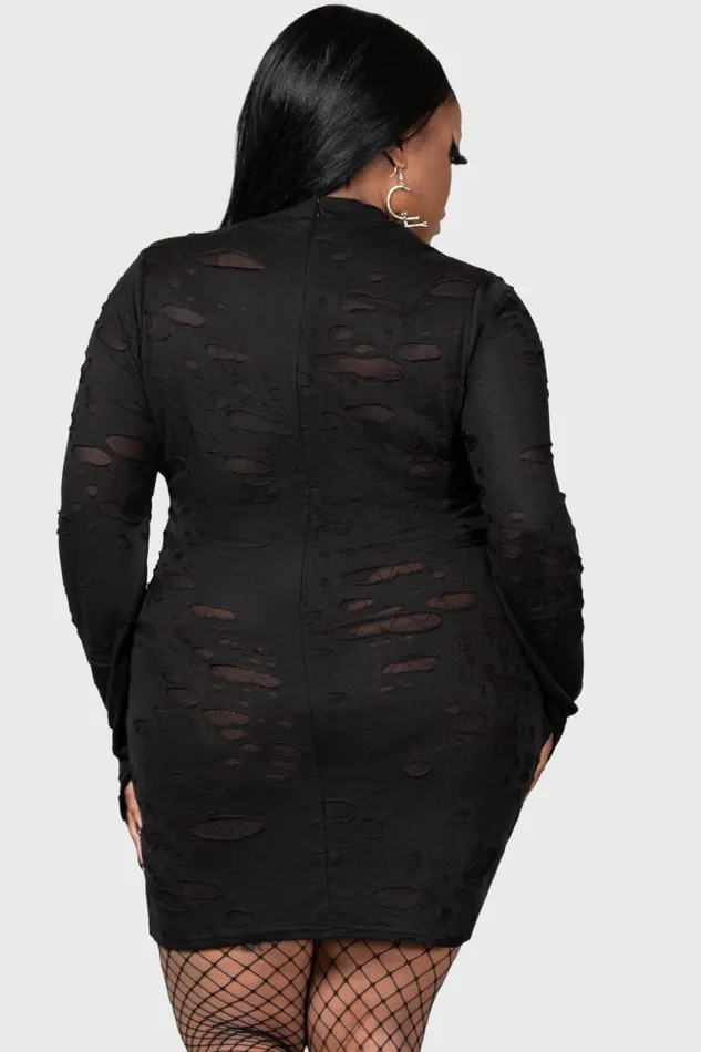 Women Mini Killstar Sinners Glimmer Long Sleeve Dress