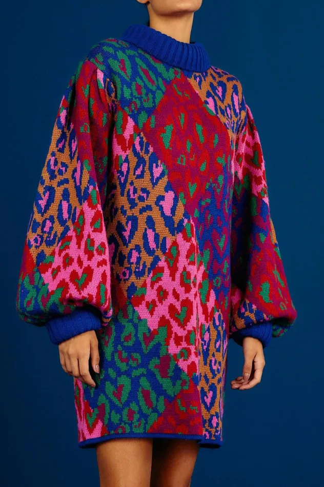 Women Mixed Leopard Pop Sweater Dress Multi FARM Rio Sweaters and Sweatshirts