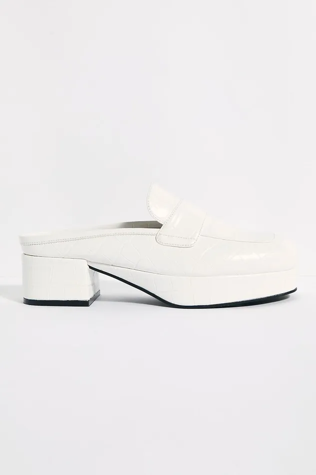 Women Mules Free People Studious Loafer Mules White Croc
