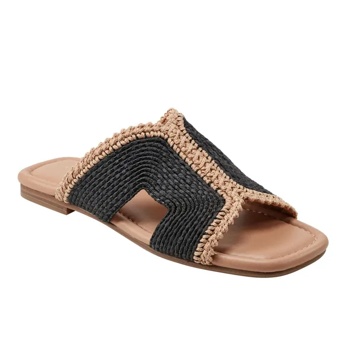 Women Nashie Flat Sandal Black Raffia Marc Fisher Sandals