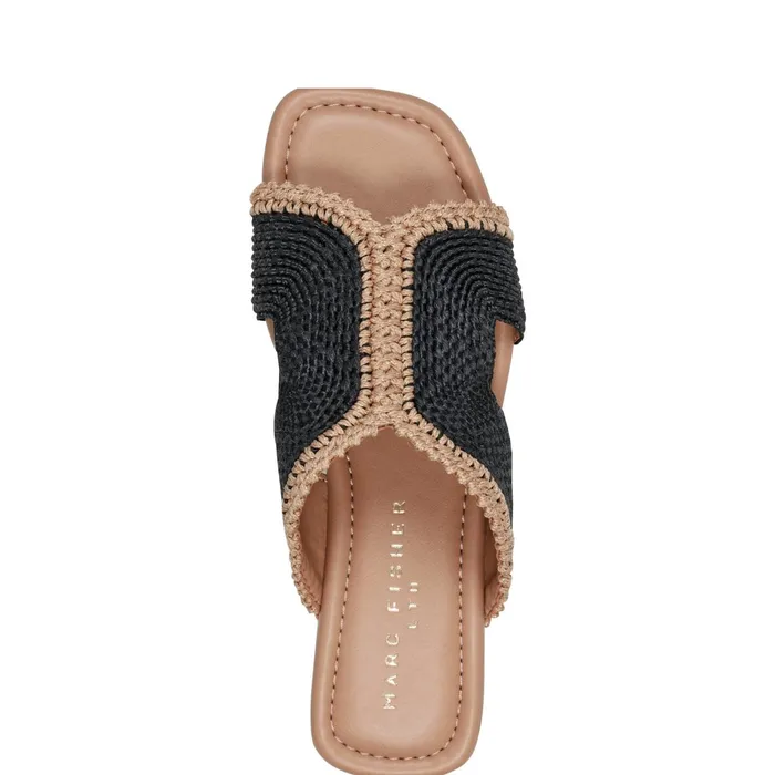Women Nashie Flat Sandal Black Raffia Marc Fisher Sandals