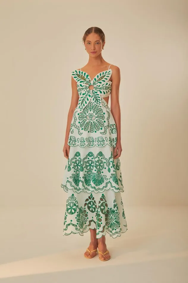 Women OffWhite Flower Richelieu Euroflax Premium Linen Midi Dress Offwhite FARM Rio Midi Dresses Women OffWhite Flower Richelieu Euroflax Premium Linen Midi Dress Offwhite FARM Rio Midi Dresses