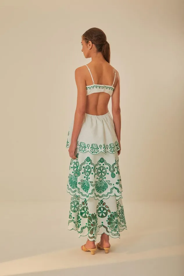 Women OffWhite Flower Richelieu Euroflax Premium Linen Midi Dress Offwhite FARM Rio Midi Dresses