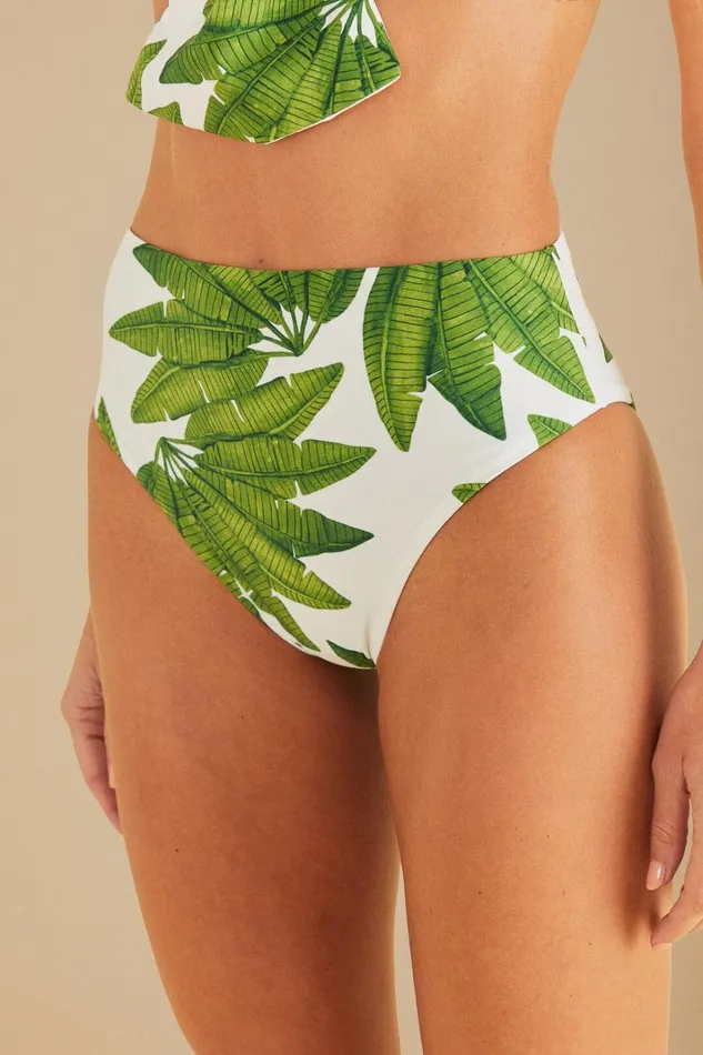 Women OffWhite Palm Fan High Waist Bikini Bottom Palm Fan Offwhite FARM Rio Bikinis