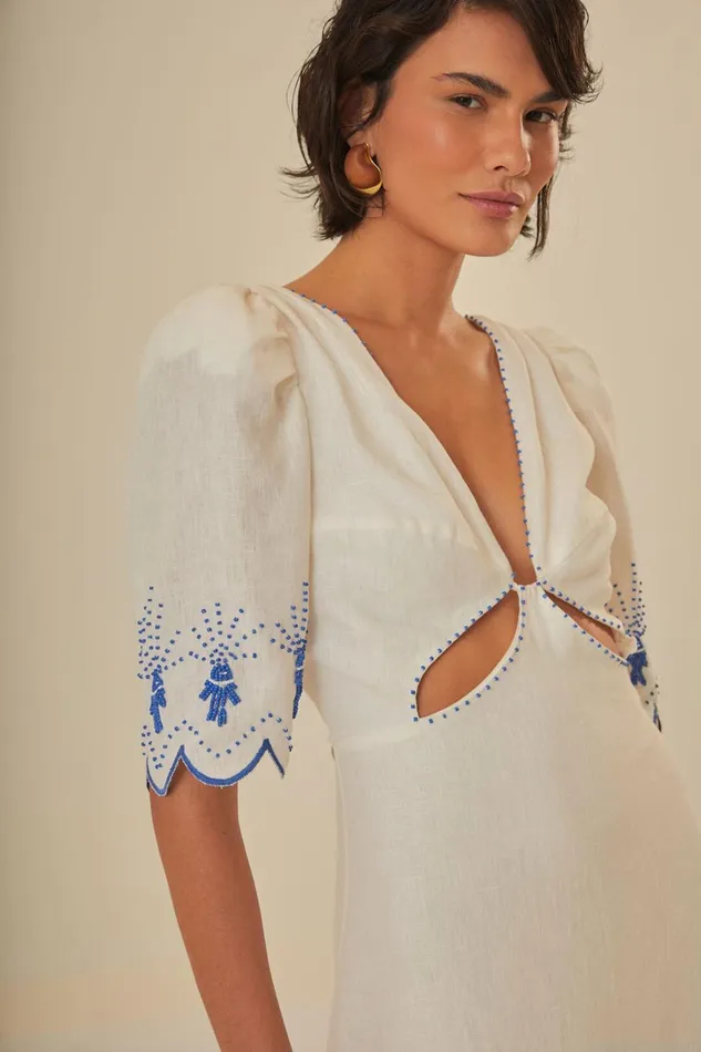 Women OffWhite Sea Of Fish Embroidered Midi Dress Sea Of Fish Offwhite FARM Rio Midi Dresses