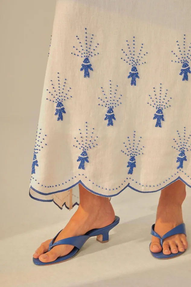Women OffWhite Sea Of Fish Embroidered Midi Dress Sea Of Fish Offwhite FARM Rio Midi Dresses