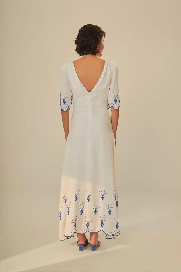 Women OffWhite Sea Of Fish Embroidered Midi Dress Sea Of Fish Offwhite FARM Rio Midi Dresses