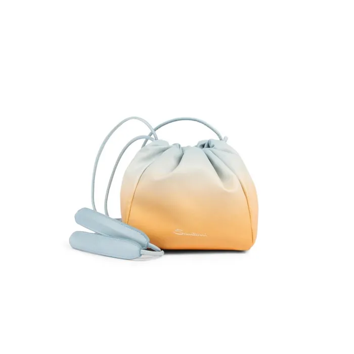 Women Orange And Light Blue Leather Bucket Bag Santoni Bags