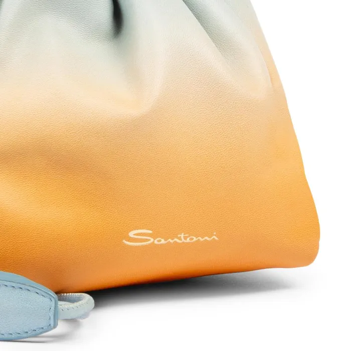 Women Orange And Light Blue Leather Bucket Bag Santoni Bags