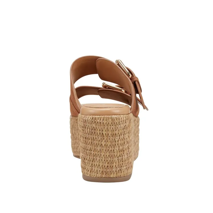 Women Palery Platform Buckle Slide Sandal Brown Leather Marc Fisher Sandals