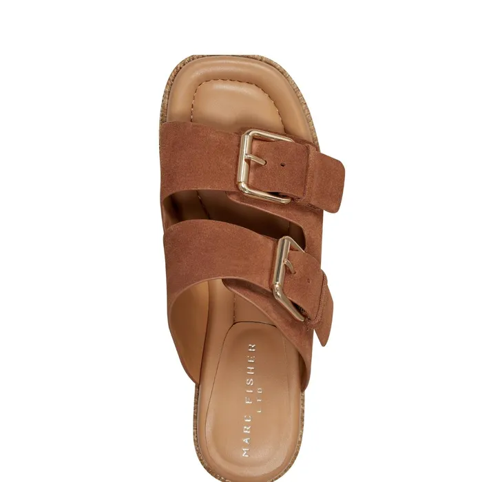 Women Palery Platform Buckle Slide Sandal Brown Leather Marc Fisher Sandals