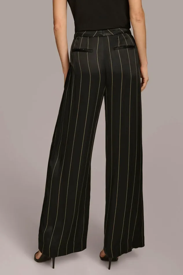Women Pants Donna Karan WIDE LEG PINSTRIPE PANT Black