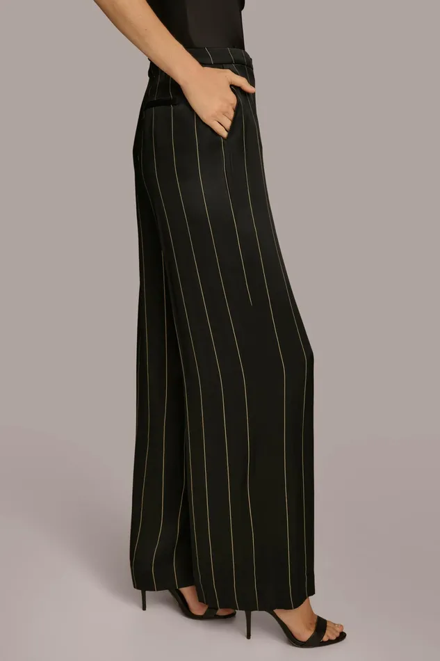 Women Pants Donna Karan WIDE LEG PINSTRIPE PANT Black