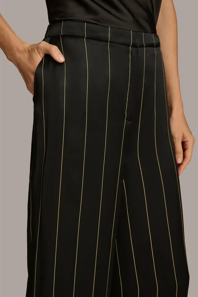 Women Pants Donna Karan WIDE LEG PINSTRIPE PANT Black