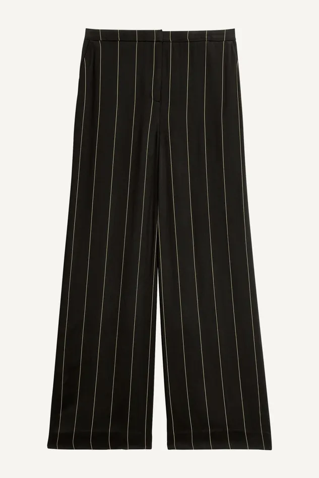 Women Pants Donna Karan WIDE LEG PINSTRIPE PANT Black
