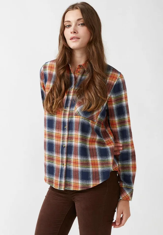 Women Percy Navy Orange Plaid Women039s Button Down Shirt Navy Org Plaid Buffalo David Bitton Sweaters