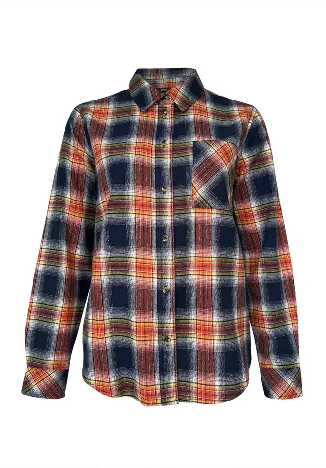 Women Percy Navy Orange Plaid Women039s Button Down Shirt Navy Org Plaid Buffalo David Bitton Sweaters