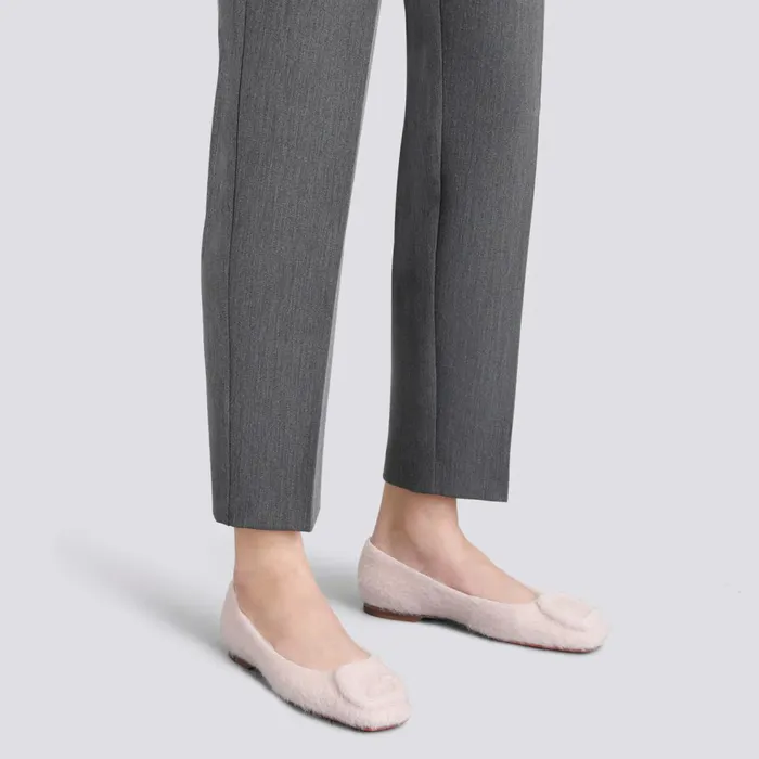 Women Pink Wool Ballet Flat Santoni Flats Shoes