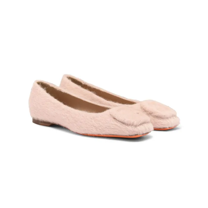 Women Pink Wool Ballet Flat Santoni Flats Shoes