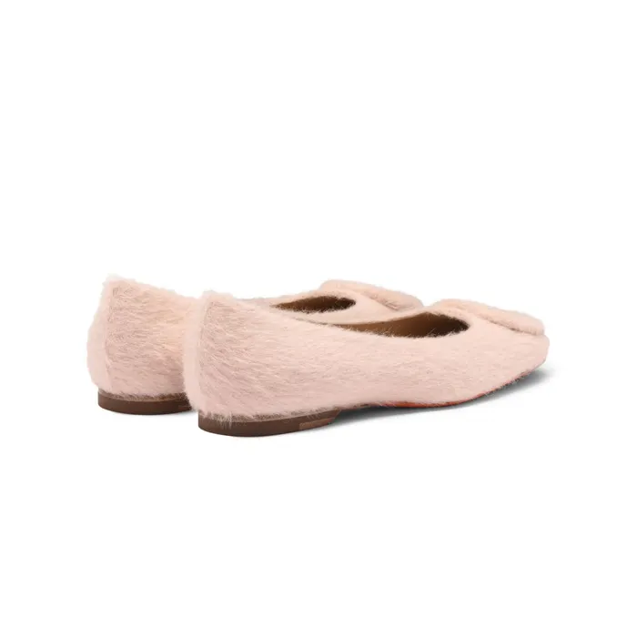 Women Pink Wool Ballet Flat Santoni Flats Shoes