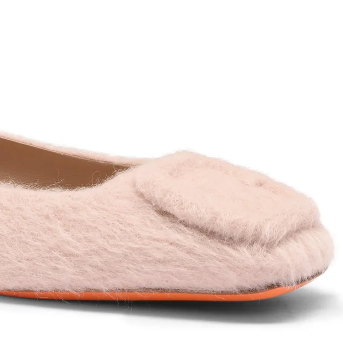 Women Pink Wool Ballet Flat Santoni Flats Shoes
