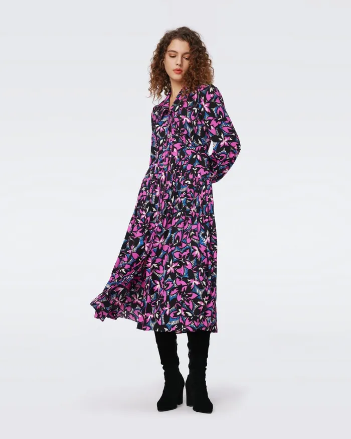 Women Porsha Dress Fishnet Floral Purple Blush DVF Dresses