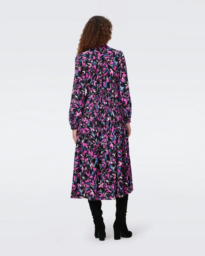 Women Porsha Dress Fishnet Floral Purple Blush DVF Dresses