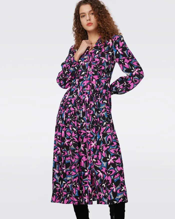 Women Porsha Dress Fishnet Floral Purple Blush DVF Dresses