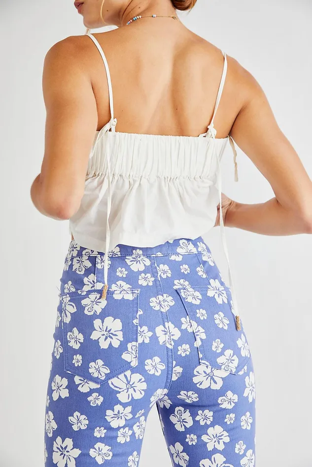 Women Printed Jeans Free People Just Float On Printed Flare Jeans Blue Hawaii Combo