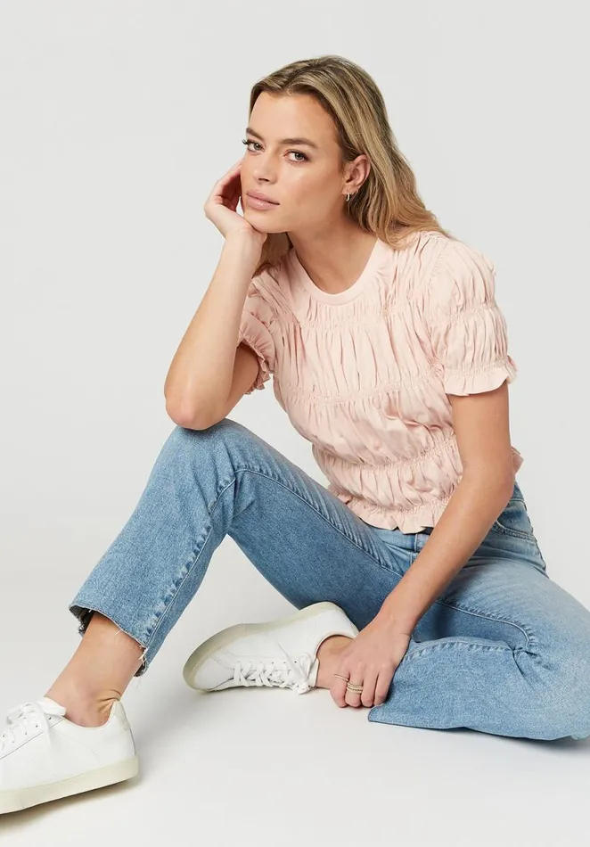 Women Rachelle Ruched Top Peach Whip Buffalo David Bitton Tops and Tees