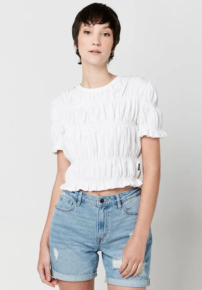 Women Rachelle Ruched Top Peach Whip Buffalo David Bitton Tops and Tees