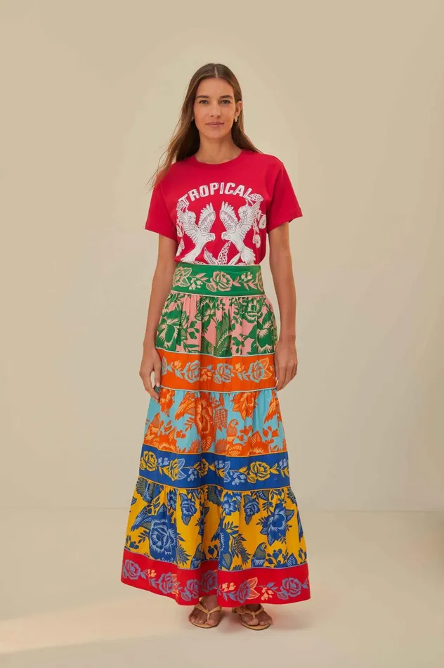 Women Red Tropical Organic Cotton TShirt Pink FARM Rio Tshirts