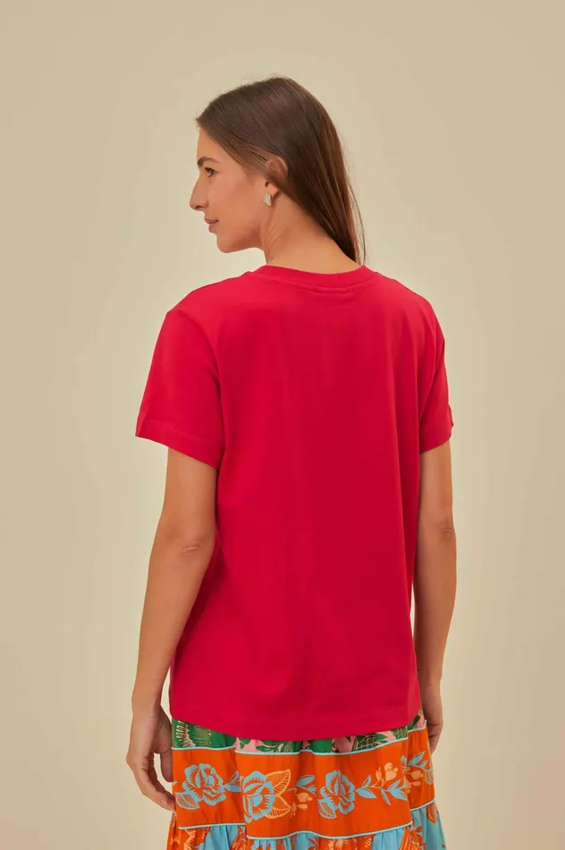 Women Red Tropical Organic Cotton TShirt Pink FARM Rio Tshirts