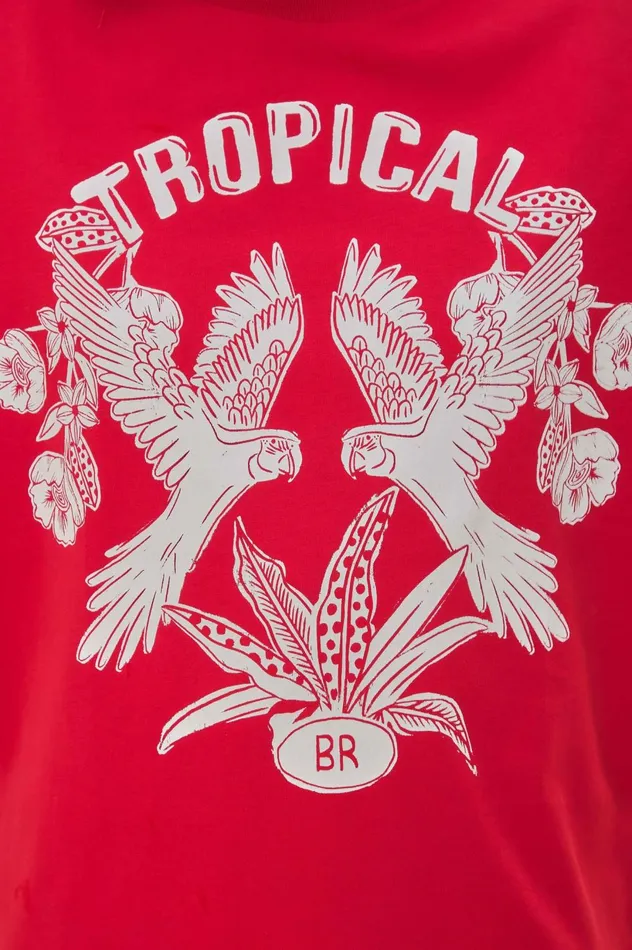 Women Red Tropical Organic Cotton TShirt Pink FARM Rio Tshirts