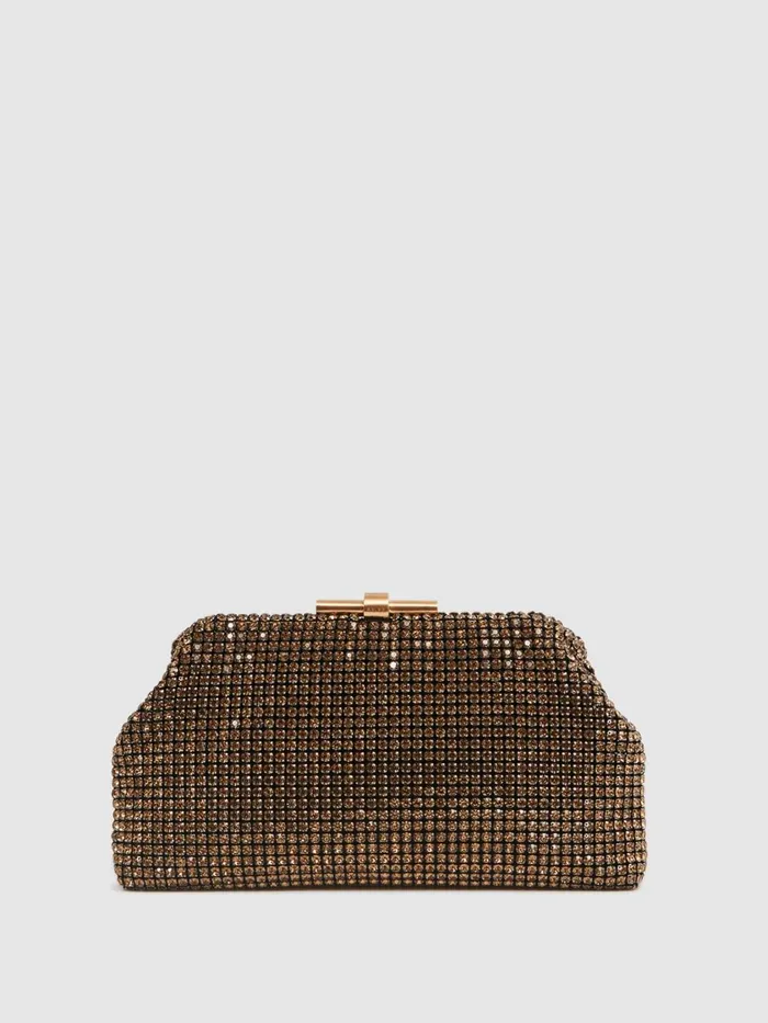 Women Reiss Bags Adaline Embellished Clutch Bag Gold