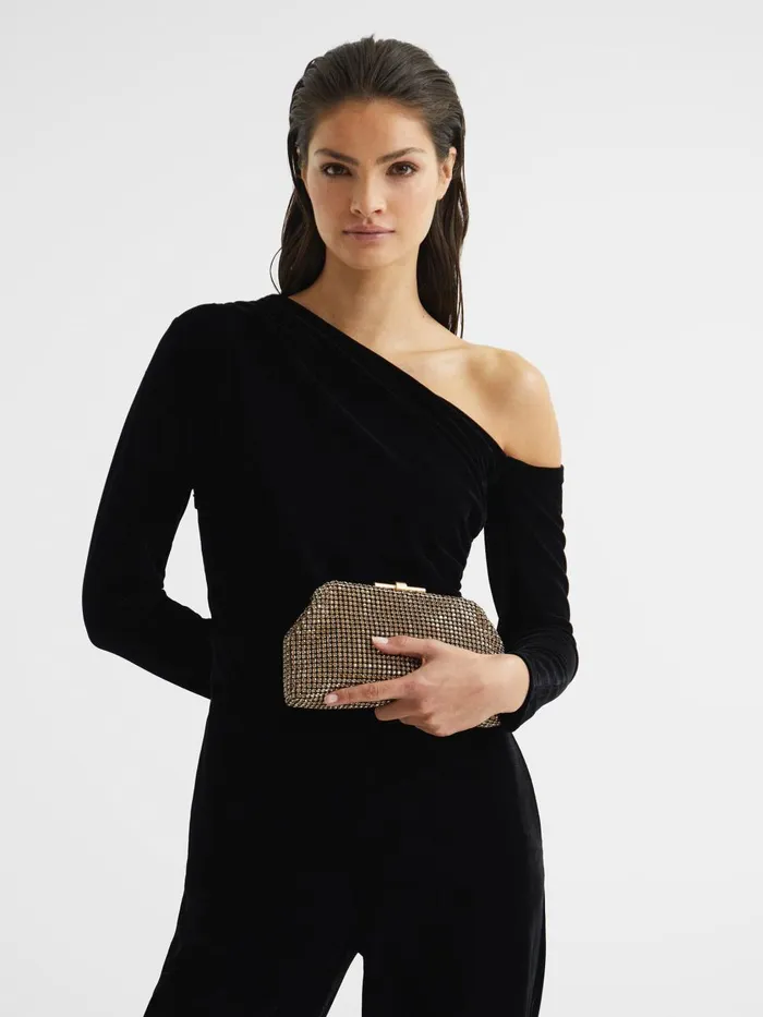 Women Reiss Bags Adaline Embellished Clutch Bag Gold