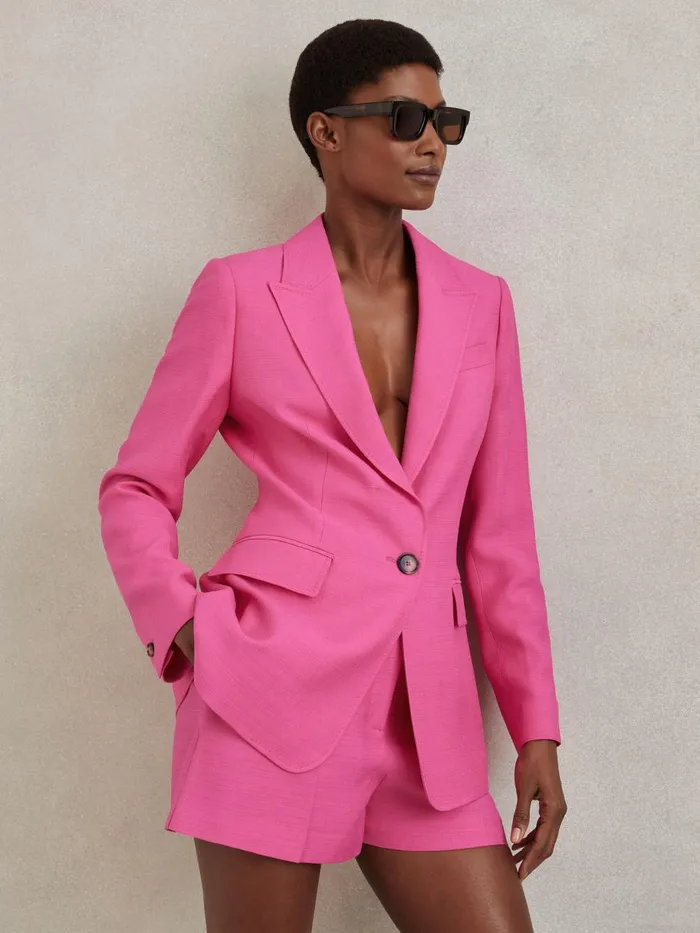 Women Reiss Blazers Hewey Tailored Textured Single Breasted Suit Blazer Pink