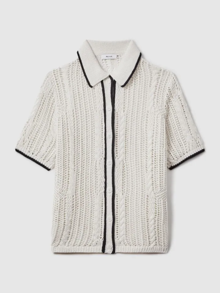 Women Reiss Blouses and Shirts Erica Linen Open Stitch Shirt Ivorynavy