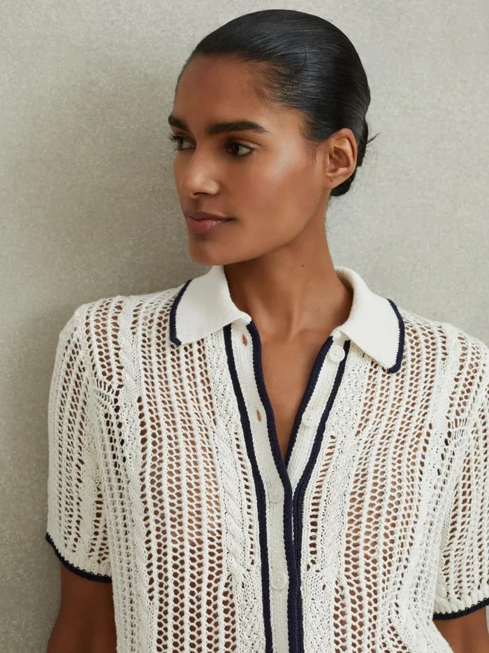 Women Reiss Blouses and Shirts Erica Linen Open Stitch Shirt Ivorynavy
