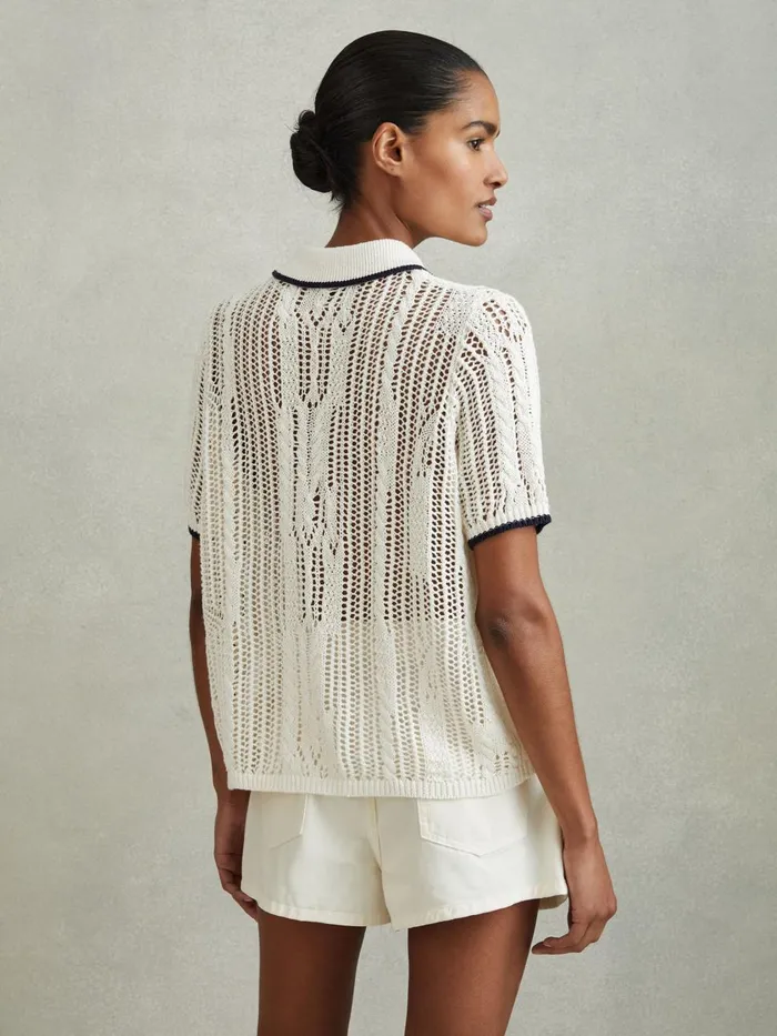 Women Reiss Blouses and Shirts Erica Linen Open Stitch Shirt Ivorynavy