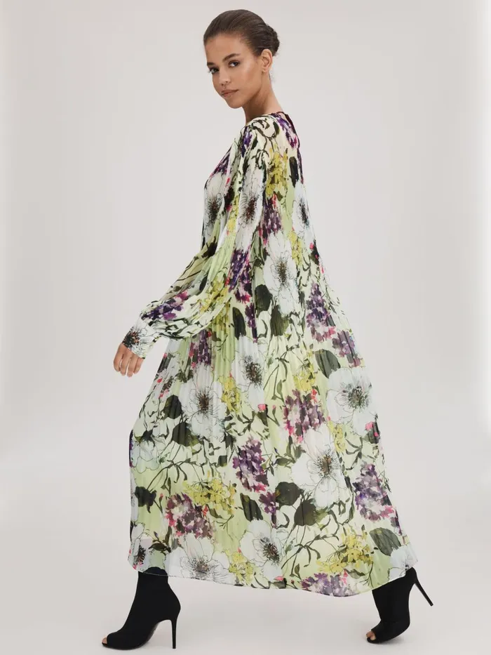 Women Reiss Brands Printed Blouson Sleeve Midi Dress Multi