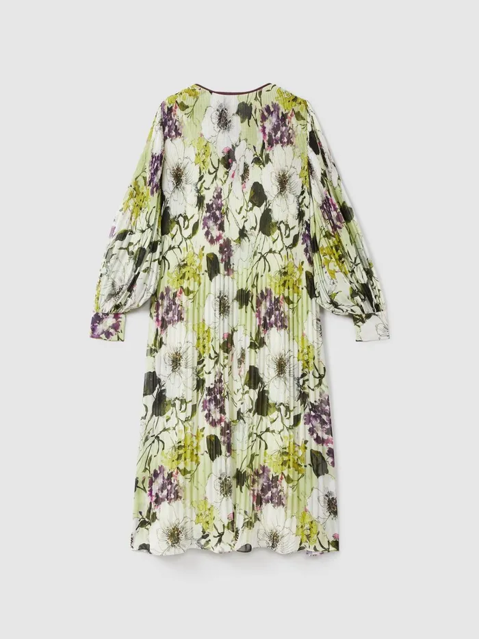 Women Reiss Brands Printed Blouson Sleeve Midi Dress Multi