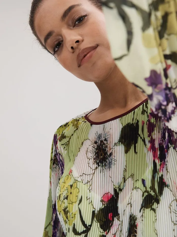 Women Reiss Brands Printed Blouson Sleeve Midi Dress Multi