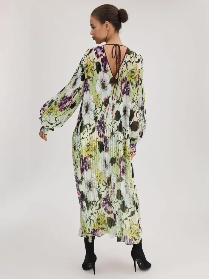 Women Reiss Brands Printed Blouson Sleeve Midi Dress Multi