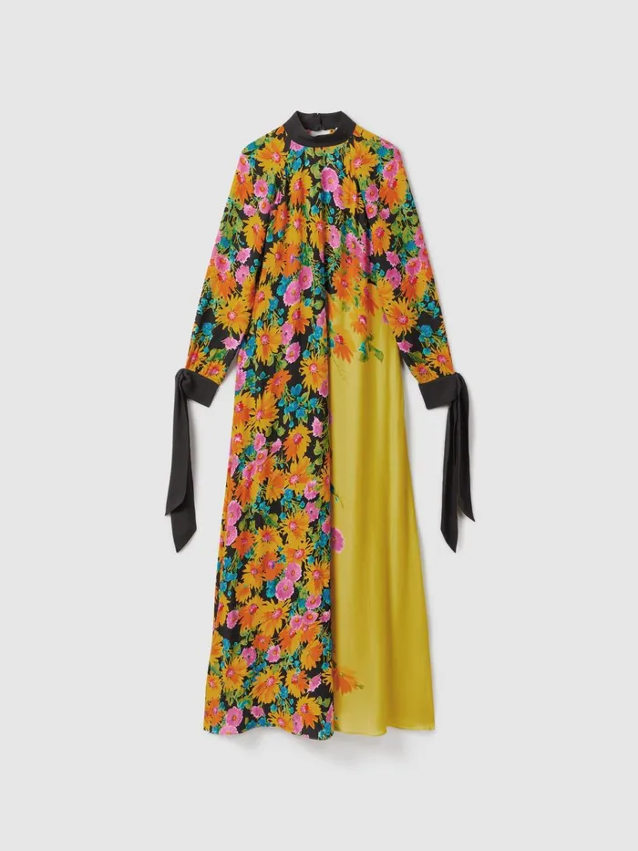 Women Reiss Brands Printed Tie Cuff Maxi Dress Multi