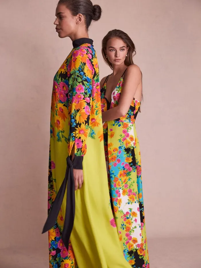 Women Reiss Brands Printed Tie Cuff Maxi Dress Multi