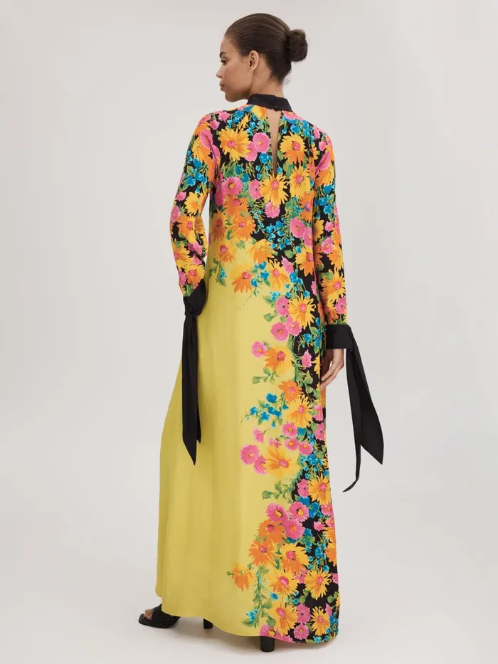 Women Reiss Brands Printed Tie Cuff Maxi Dress Multi