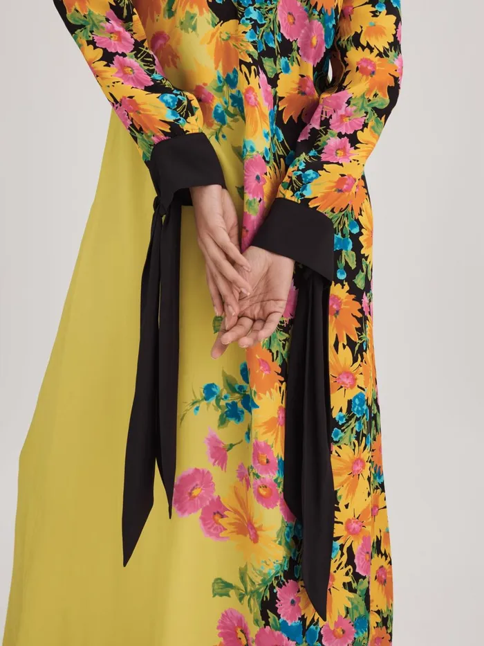 Women Reiss Brands Printed Tie Cuff Maxi Dress Multi