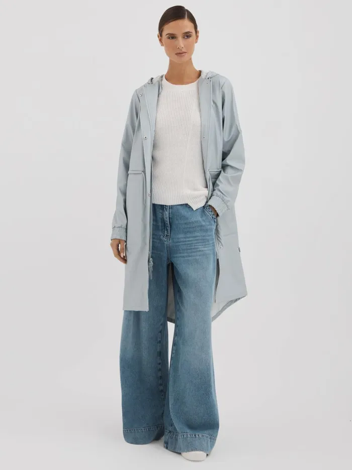 Women Reiss Coats Drawstring Parka Raincoat Light Blue